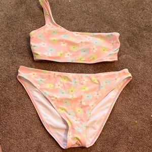 One-Shoulder Floral Bikini Set - Pink